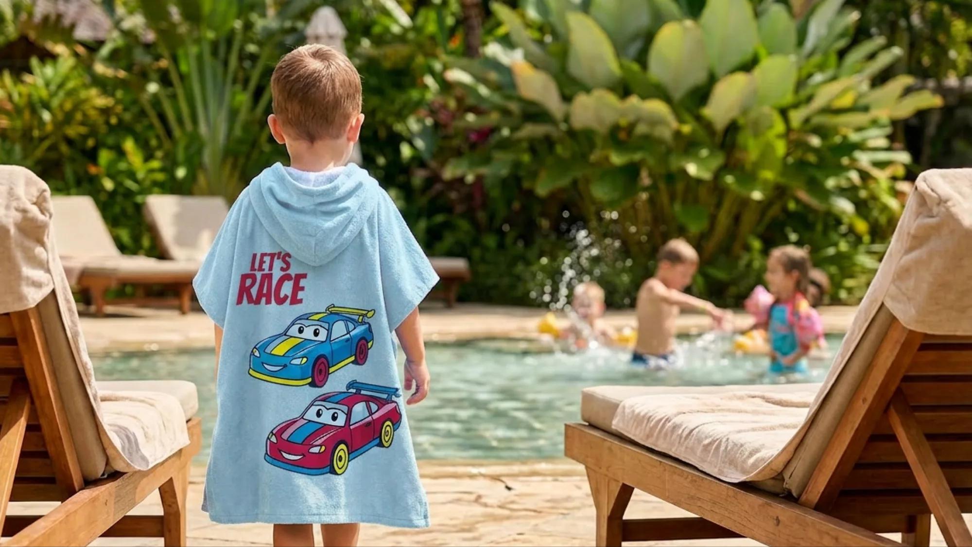 Salida de Baño Infantil con Gorro — Azul Cielo — Toallas salida de baño