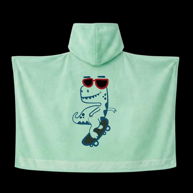 Salida de Baño Infantil con Gorro Verde — Dino Skater Verde | SKU: G05 — Toallas salida de baño