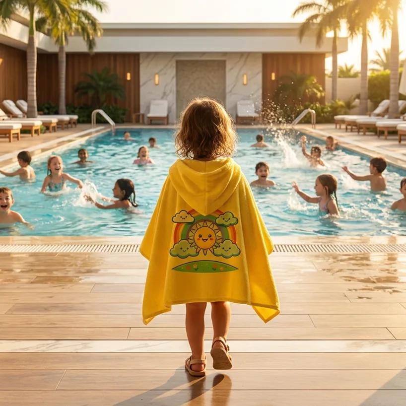 Salida de Baño Infantil con Gorro Amarilla — Sol Arcoíris | SKU: Y01 — Toallas salida de baño