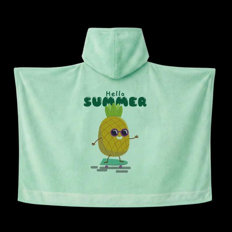 Salida de Baño Infantil con Gorro Verde — Hello Summer Piña | SKU: G04 — Toallas salida de baño