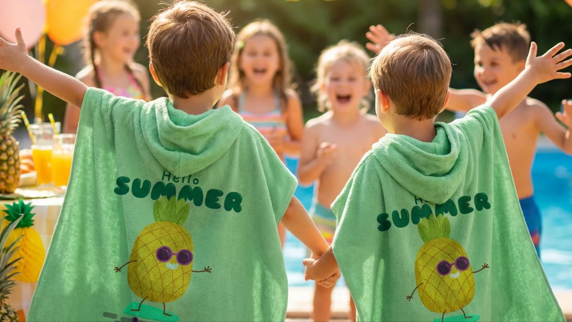 Salida de Baño Infantil con Gorro — Verde — Toallas salida de baño