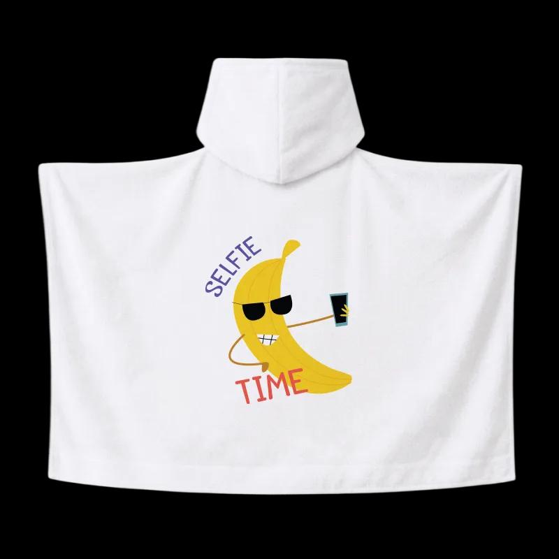 Salida de Baño Infantil con Gorro Blanca — Banana Selfie Time | SKU: W02 — Toallas salida de baño