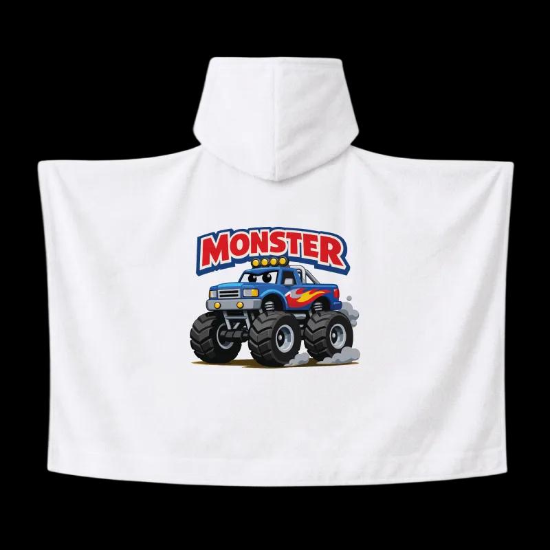 Salida de Baño Infantil con Gorro Blanca — Monster Truck | SKU: W03 — Toallas salida de baño