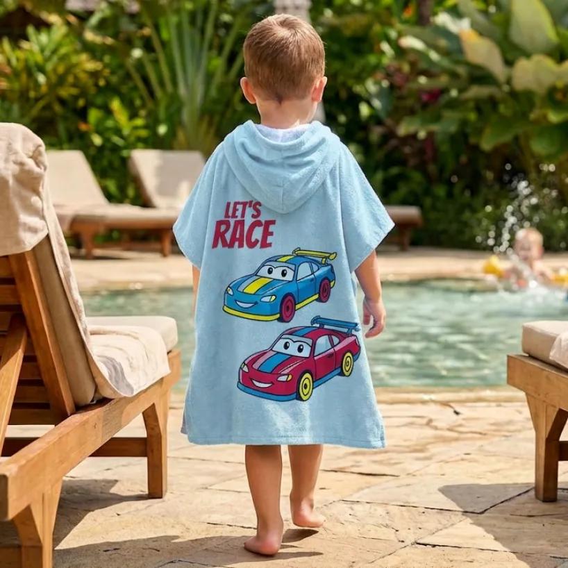 Salida de Baño Infantil con Gorro Azul Cielo — Let's Race | SKU: B04 — Toallas salida de baño