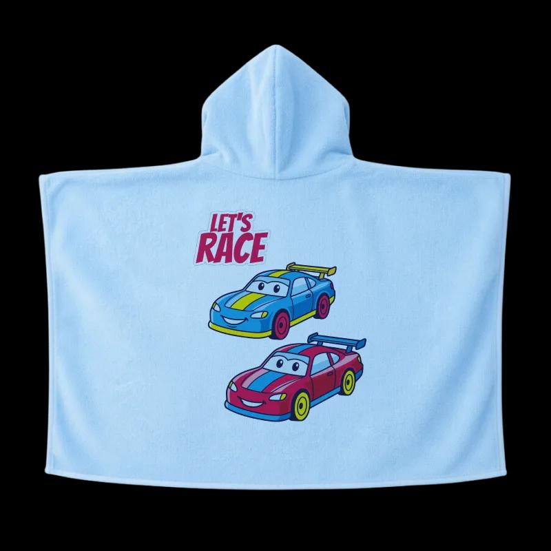 Salida de Baño Infantil con Gorro Azul Cielo — Let's Race | SKU: B04 — Toallas salida de baño