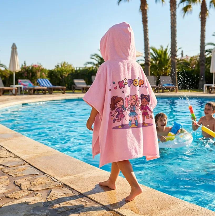 Salida de Baño Infantil con Gorro Rosa — K-POP | SKU: P01 — Toallas salida de baño
